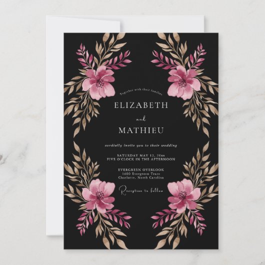 Invitation Mariage Fleurie Magenta (Devant)