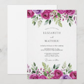 Invitation Mariage Fleurie Magenta (Devant / Derrière)