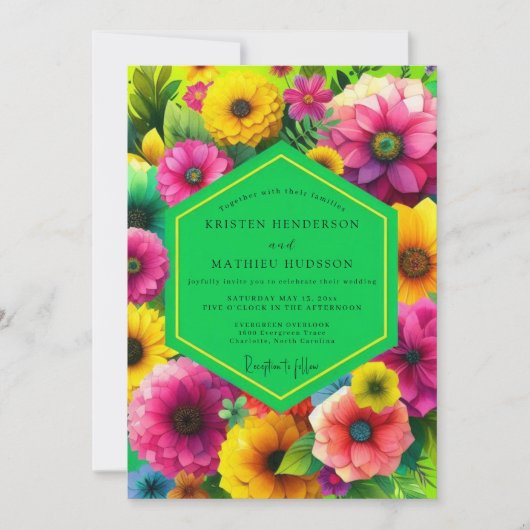 Invitation Mariage Fleurie Magenta (Devant)