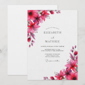 Invitation Mariage Fleurie Magenta Peint (Devant / Derrière)