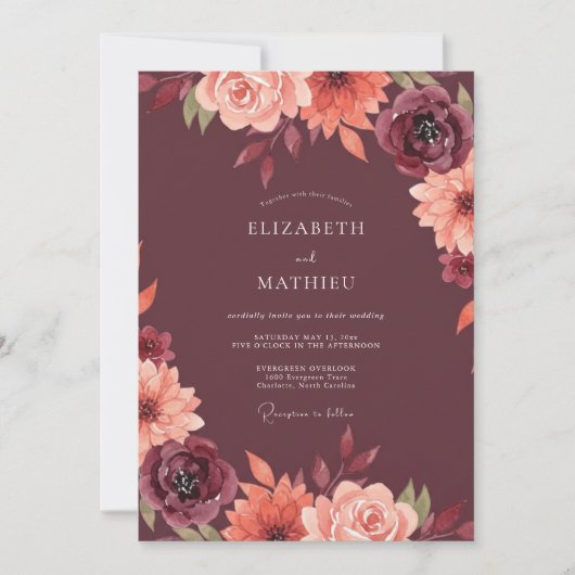 Invitation Mariage Fleurie Marron (Devant)