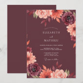 Invitation Mariage Fleurie Marron (Devant / Derrière)