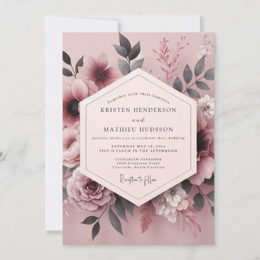 Invitation Mariage Fleurie Mauve Fumée (Devant)