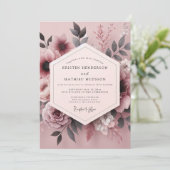 Invitation Mariage Fleurie Mauve Fumée (Debout devant)