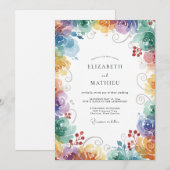 Invitation Mariage Fleurie Multicolore Arc-en-Ciel (Devant / Derrière)