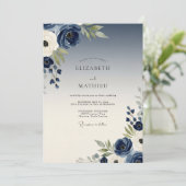 Invitation Mariage Fleurie Navy (Debout devant)