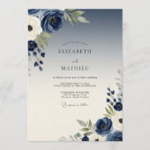 Invitation Mariage Fleurie Navy (Devant)