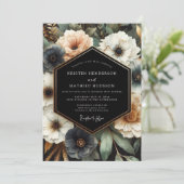 Invitation Mariage Fleurie Navy Bloom Moody (Debout devant)