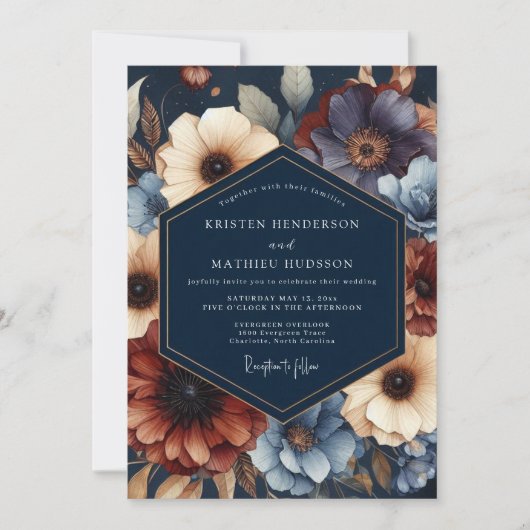 Invitation Mariage Fleurie Navy Bloom Moody (Devant)