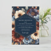 Invitation Mariage Fleurie Navy Bloom Moody (Debout devant)