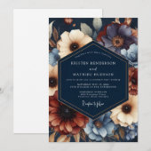 Invitation Mariage Fleurie Navy Bloom Moody (Devant / Derrière)