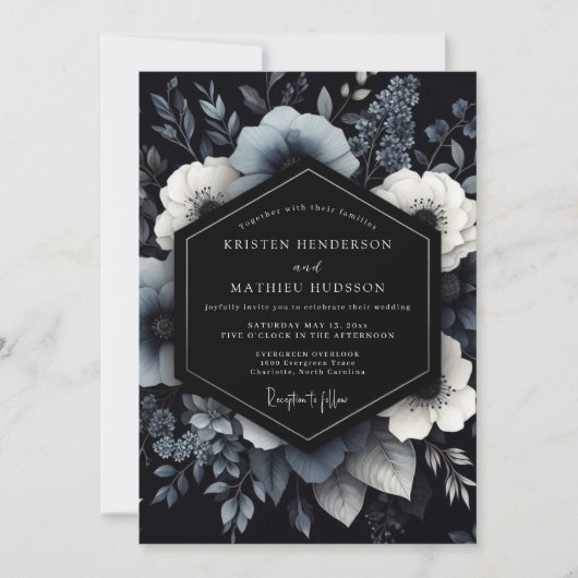 Invitation Mariage Fleurie Navy Moody (Devant)