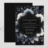 Invitation Mariage Fleurie Navy Moody (Devant / Derrière)
