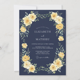 Invitation Mariage Fleurie Navy Or