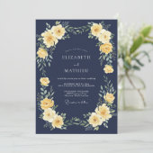 Invitation Mariage Fleurie Navy Or (Debout devant)