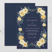 Invitation Mariage Fleurie Navy Or (Devant / Derrière)