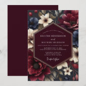 Invitation Mariage Fleurie Nocturne Bourgeois (Devant / Derrière)