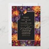 Invitation Mariage Fleurie Noir Violet et Orange (Devant)