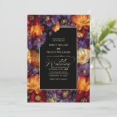Invitation Mariage Fleurie Noir Violet et Orange (Debout devant)