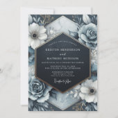 Invitation Mariage Fleurie Opulente Bleu Ardoise (Devant)