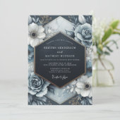 Invitation Mariage Fleurie Opulente Bleu Ardoise (Debout devant)