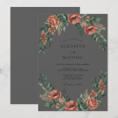 Invitation Mariage Fleurie Opulente de Corail (Devant / Derrière)