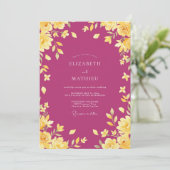 Invitation Mariage Fleurie Or Magenta (Debout devant)