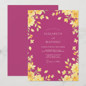 Invitation Mariage Fleurie Or Magenta (Devant / Derrière)