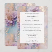 Invitation Mariage Fleurie Or Violet Élégant (Devant / Derrière)
