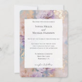 Invitation Mariage Fleurie Or Violet Élégant (Devant)