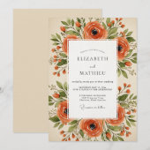 Invitation Mariage Fleurie Orange (Devant / Derrière)