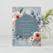 Invitation Mariage Fleurie Painterly Bleu Poussiéreux (Debout devant)