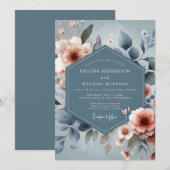 Invitation Mariage Fleurie Painterly Bleu Poussiéreux (Devant / Derrière)