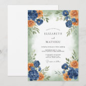 Invitation Mariage Fleurie Painterly Corail Marine (Devant / Derrière)