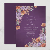 Invitation Mariage Fleurie Painterly Prune (Devant / Derrière)