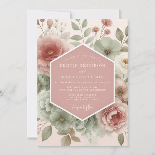 Invitation Mariage Fleurie Painterly Rose Pâle (Devant)