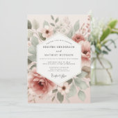 Invitation Mariage Fleurie Painterly Rose Pâle (Debout devant)
