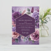 Invitation Mariage Fleurie Painterly Violet (Debout devant)