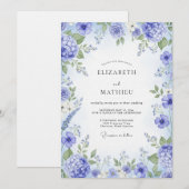 Invitation Mariage Fleurie Pâle Pervenche (Devant / Derrière)