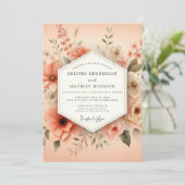 Invitation Mariage Fleurie Pêche (Debout devant)