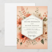 Invitation Mariage Fleurie Pêche (Devant / Derrière)