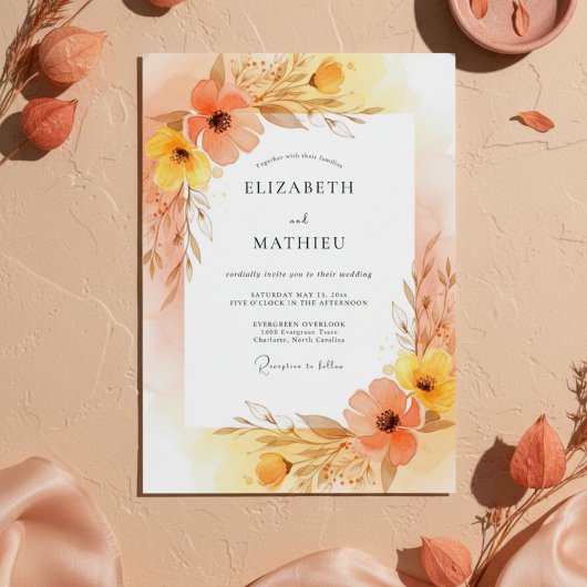 Invitation Mariage Fleurie Pêche Painter