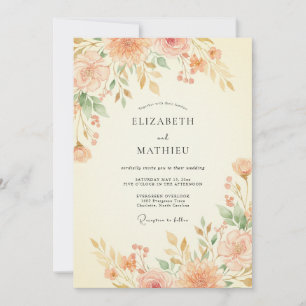Invitation Mariage Fleurie Peinte d'Abricot