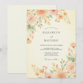 Invitation Mariage Fleurie Peinte d'Abricot (Devant / Derrière)