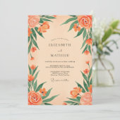 Invitation Mariage Fleurie Peinte de Corail (Debout devant)