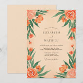 Invitation Mariage Fleurie Peinte de Corail (Devant / Derrière)