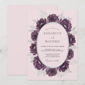 Invitation Mariage Fleurie Peinte de Prune (Devant / Derrière)