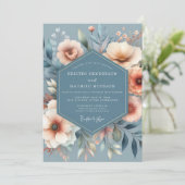 Invitation Mariage Fleurie Peinte en Ardoise et Corail (Debout devant)