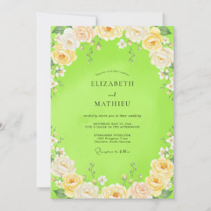 Invitation Mariage Fleurie Peinte en Chartreuse