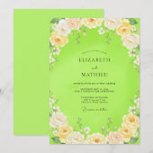 Invitation Mariage Fleurie Peinte en Chartreuse (Devant / Derrière)